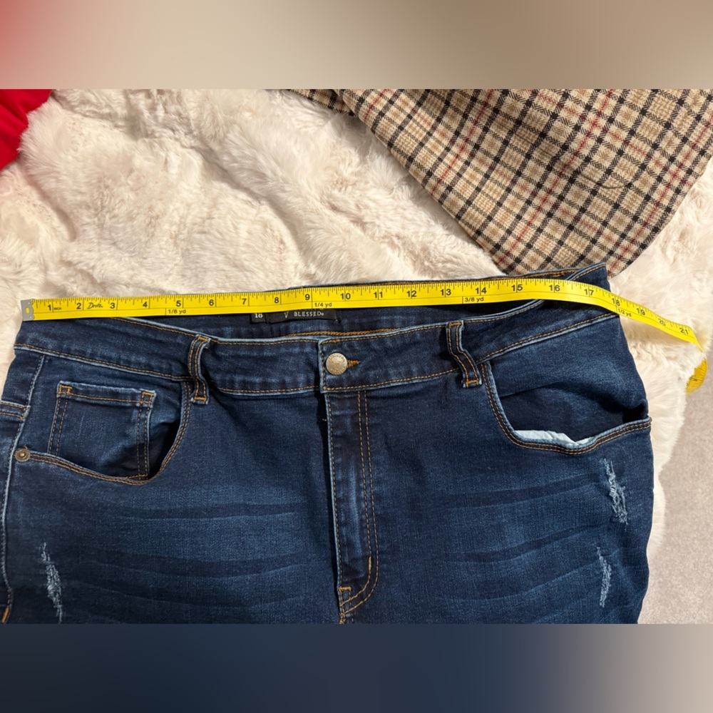 Lucky & Blessed Dark Blue Flare with Raw Hem Jeans, Size 18 - Picture 10 of 10